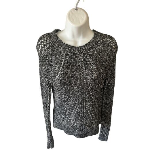 Lucky Brand Sweater Women XS New w/Tag Blk Wht Silver Knit Pullover - Picture 1 of 4